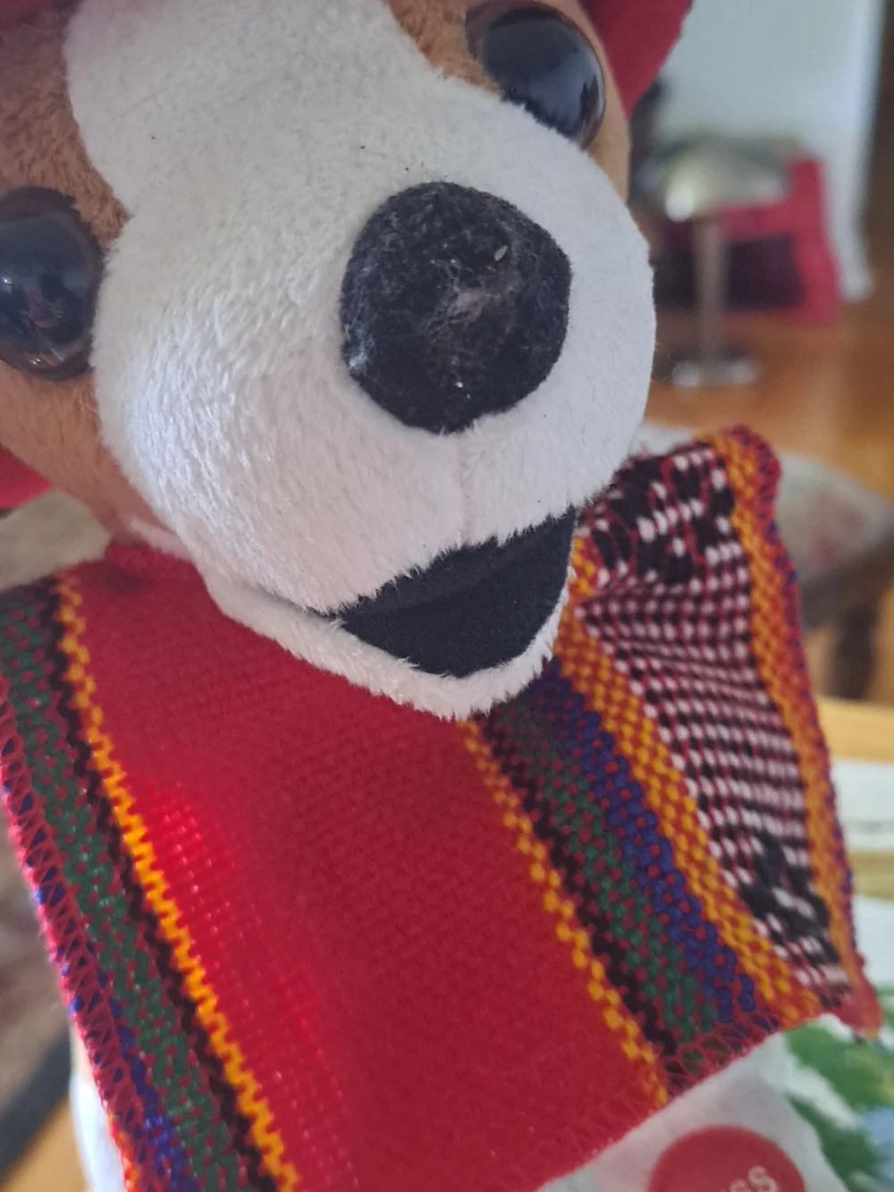 Plush Dog Toy with Red Woven Vest - Soft White & Tan Pup